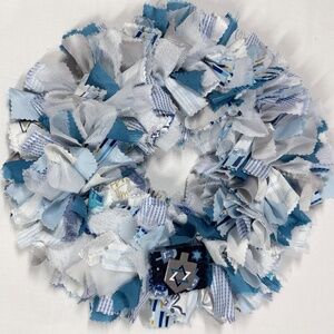 HANUKKAH RAG WREATH 10" HANDCRAFTED DOOR WALL DECOR CANDLE RING 1 OF A KIND GIFT